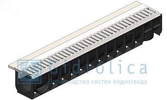 Комплект Gidrolica Sport: лоток водоотводный ЛВ-10.14,5.13,5 пластиковый с решеткой РВ-10.14,2.100 стальной оцинкованной, кл.А15